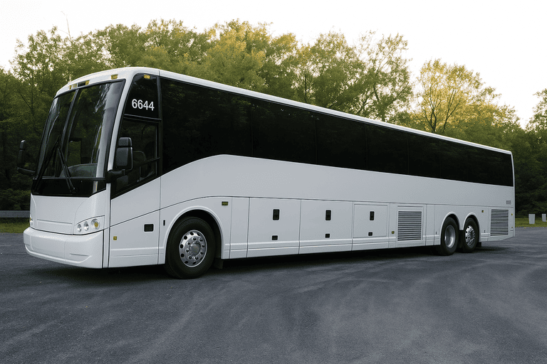 exterior of Bus Rental Company Austin coach bus